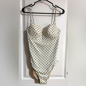 NWT J Crew Underwire Polka Dot Cream & Blue One Piece Bathing Suit Size 12